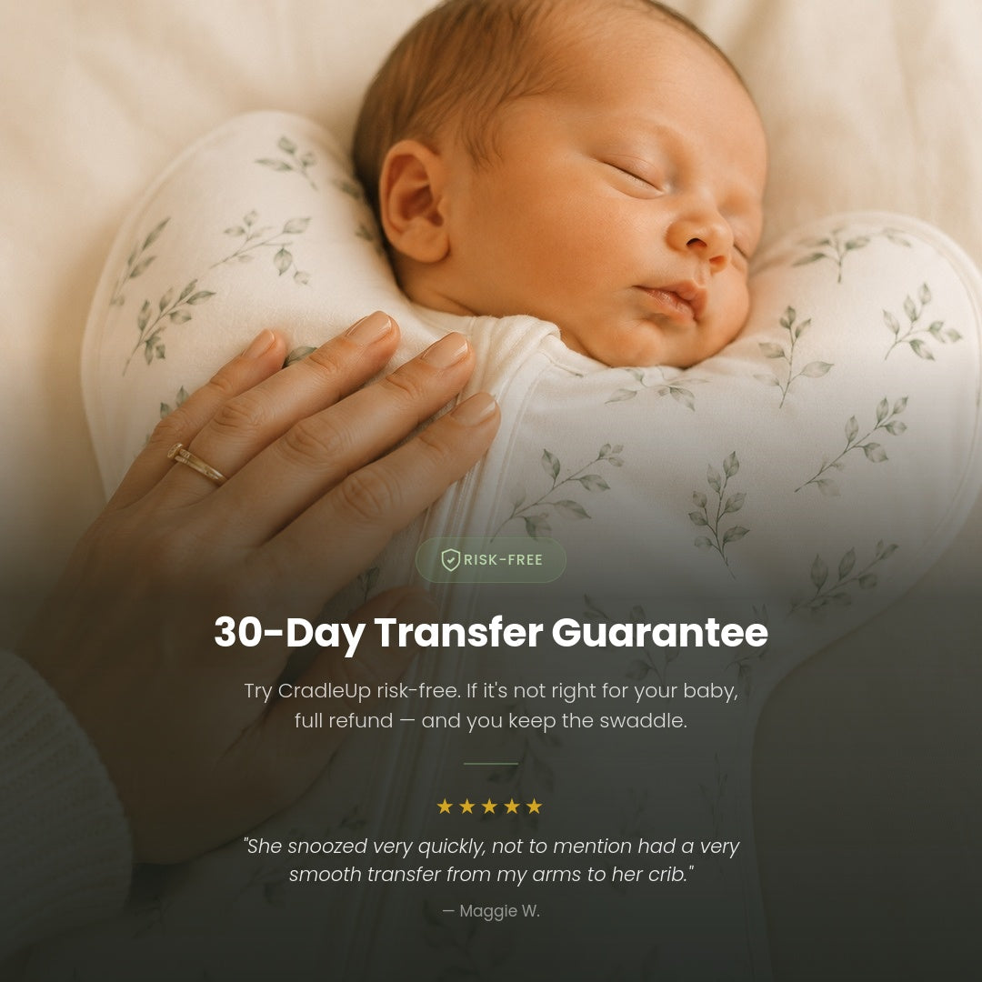 30-day transfer guarantee, risk-free, full refund and keep the swaddle